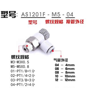 04APU气管节流阀AS2201F 06SA替S 调速阀气动接头AS1201F