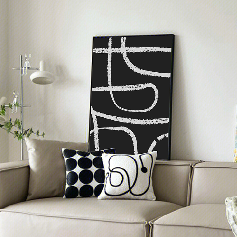 努高 北欧极简黑白客厅沙发背景墙装饰画大幅落地画几何抽象挂画