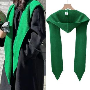 衣服上配的假帽子秋冬大码毛线针织围巾帽子一体洋气保暖披肩绑带