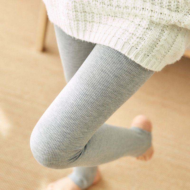 灰色袜子连体秋冬季打底裤女加绒加厚外穿高腰竖条纹显瘦女士螺纹