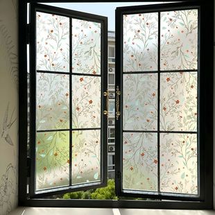 厨房推拉门玻璃贴纸高级感2025新款法式磨砂玻璃贴纸透光不透明卫