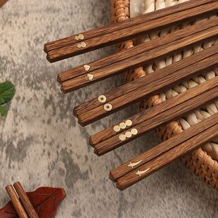 一人一个专用筷子筷子家用鸡翅木新款防滑餐具高档无漆家庭无蜡防