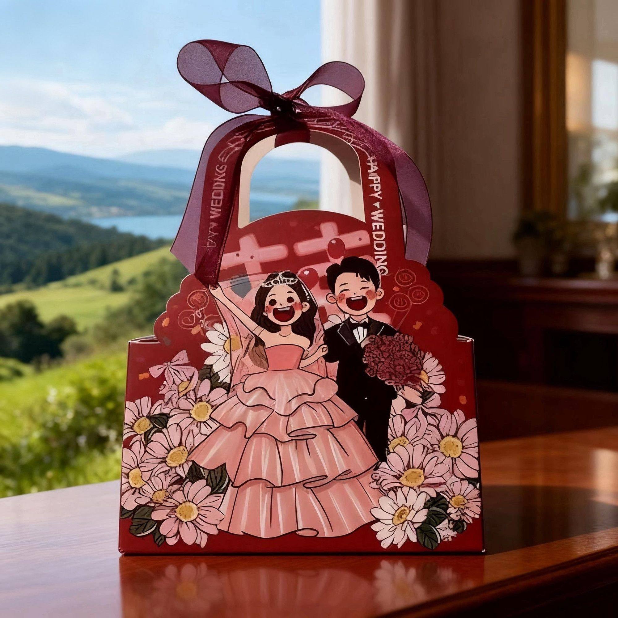 质感喜糖盒结婚喜糖糖盒手提高级卡通礼盒婚礼订婚伴手空盒