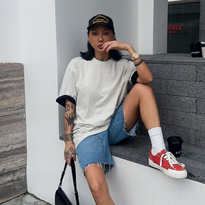 纯棉短袖T恤女夏季新款宽松假两件撞色设计感潮牌圆领上衣男女款