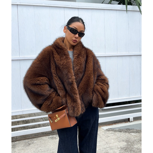 外套深咖色 短款 刘镁麟KELLY人造皮草外套女夹克保暖冬季 Kylie同款