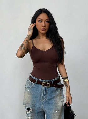 skims同款连体衣暗扣紧身丁字欧美瑜伽服吊带蜜桃臀一体式性感风