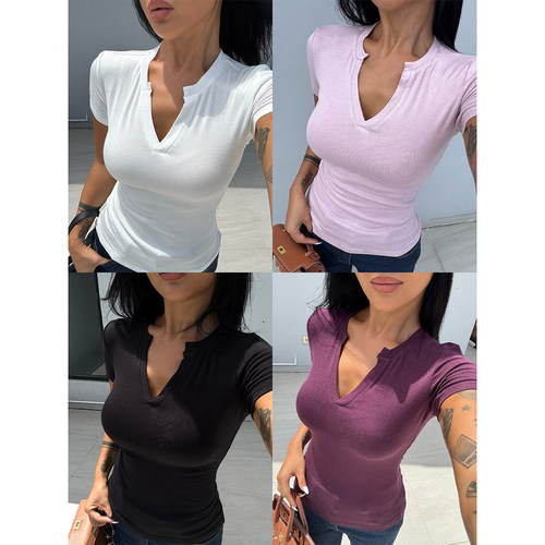 欧美风全棉凉感收腰短袖T女士