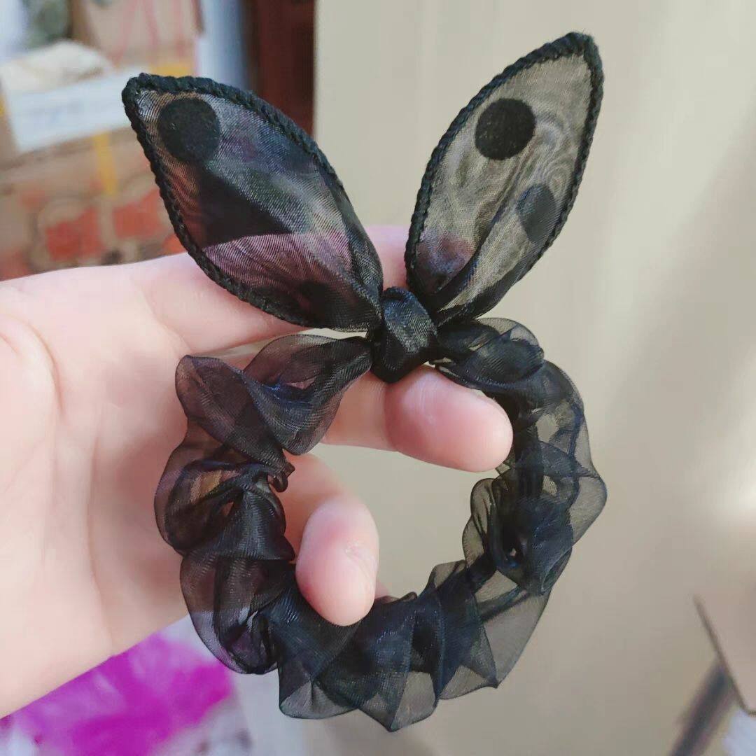 女士上班专用袖套新款兔耳朵波点欧根纱蝴蝶结发圈气质大肠新款丸