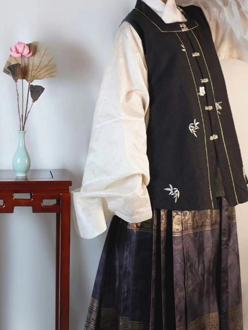 [SUIHAN] QINGLINGGU SUIHAN BIJIA HANFU 오리지널 명나라 데일리 더블 브레스트 쇼트 재킷과 여성용 말 얼굴 스커트 봄 가을
