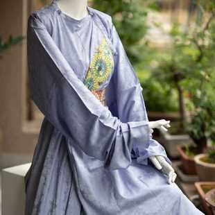 青泠谷汉服原创设计提花缎紫苑圆领袍女复原汉服唐制圆领袍夏季