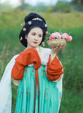 青泠谷汉服原创都督夫人礼佛图之十一娘复原唐制汉服女套装春秋