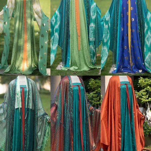 青泠谷原创汉服裙石绿色齐胸织金纱印花齐胸裙双面印花大袖衫套装