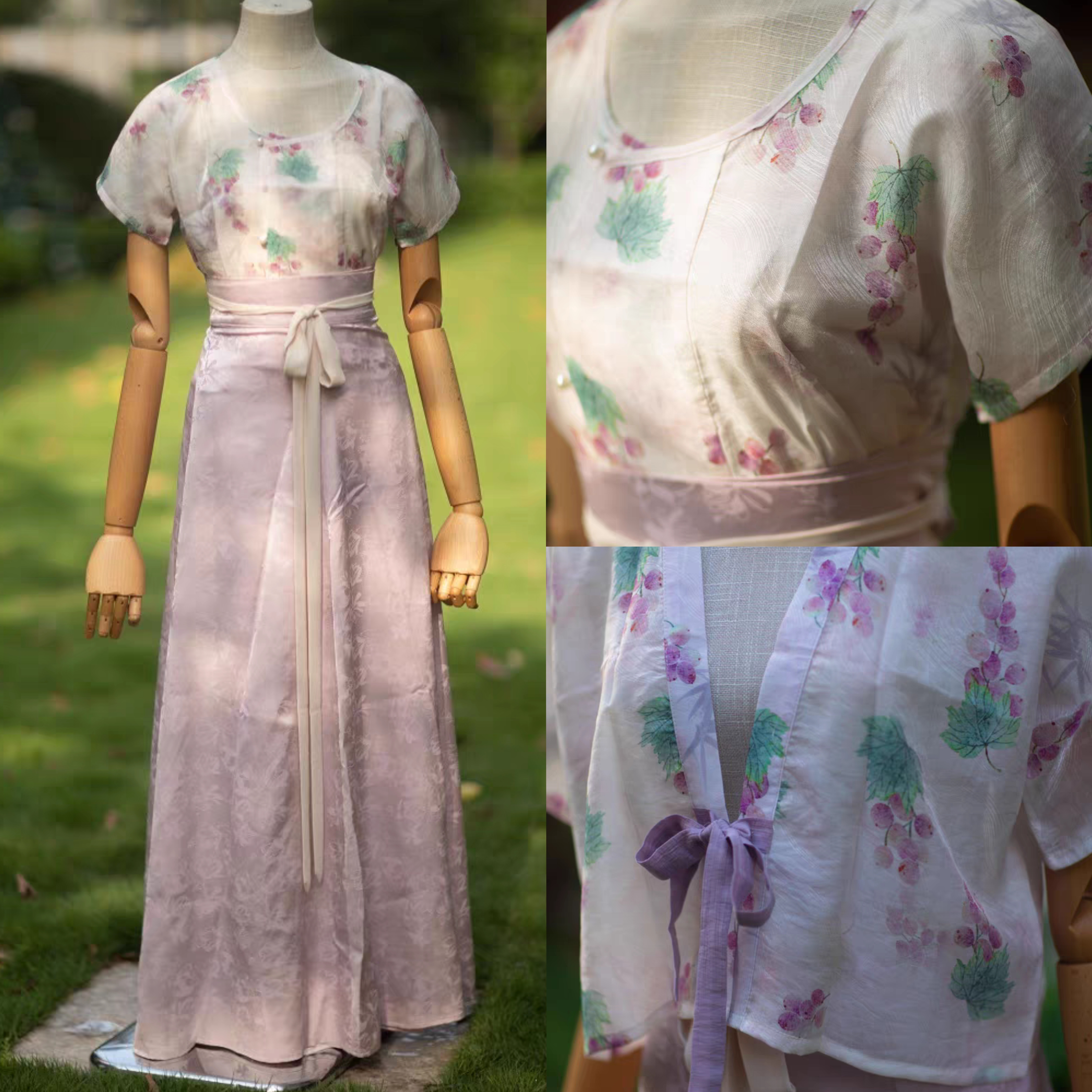 青泠谷原创汉服小葡萄亮丝莱赛尔背子对襟背子化纤缎提花八破裙