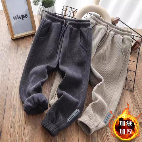 男童长裤灯芯绒运动裤一体绒棉裤
