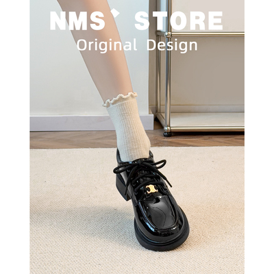 真皮英伦厚底系带女乐福鞋