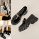 真皮厚底一脚蹬乐福鞋 黑单鞋 女2025冬新款 百搭玛丽珍英伦风小皮鞋