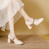 女玛丽珍鞋 单鞋 子女2025春秋新款 高跟鞋 爆款 法式 配裙子气质裸色鞋