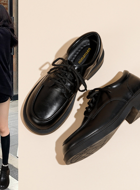 乐福鞋女鞋子新款2025春秋新款爆款系带黑色洛丽塔软底单鞋小皮鞋