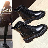 厚底今年流行 真皮马丁靴女靴子2025新款 秋冬加绒爆款 黑粗跟短靴