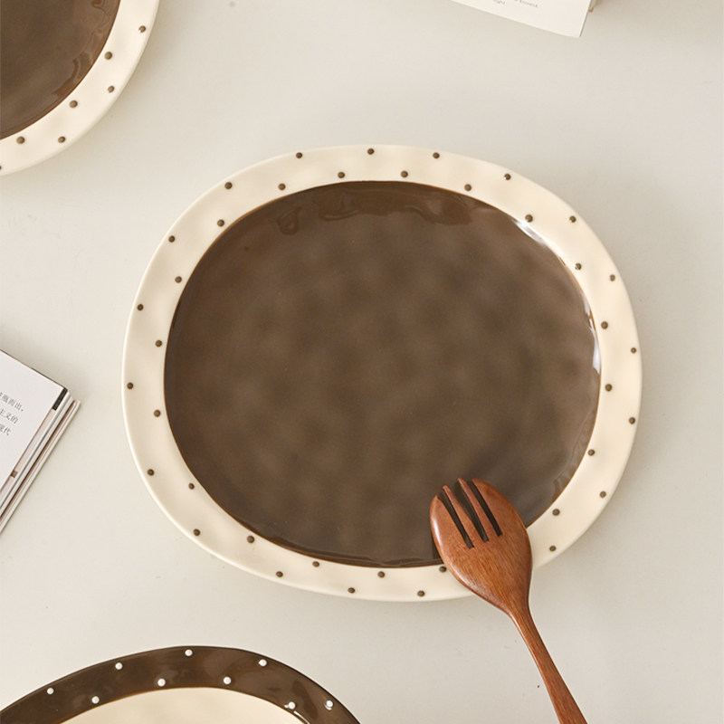 白屿 巧克力酱盘子家用菜盘可爱高颜值甜品盘水果盘子陶瓷餐具