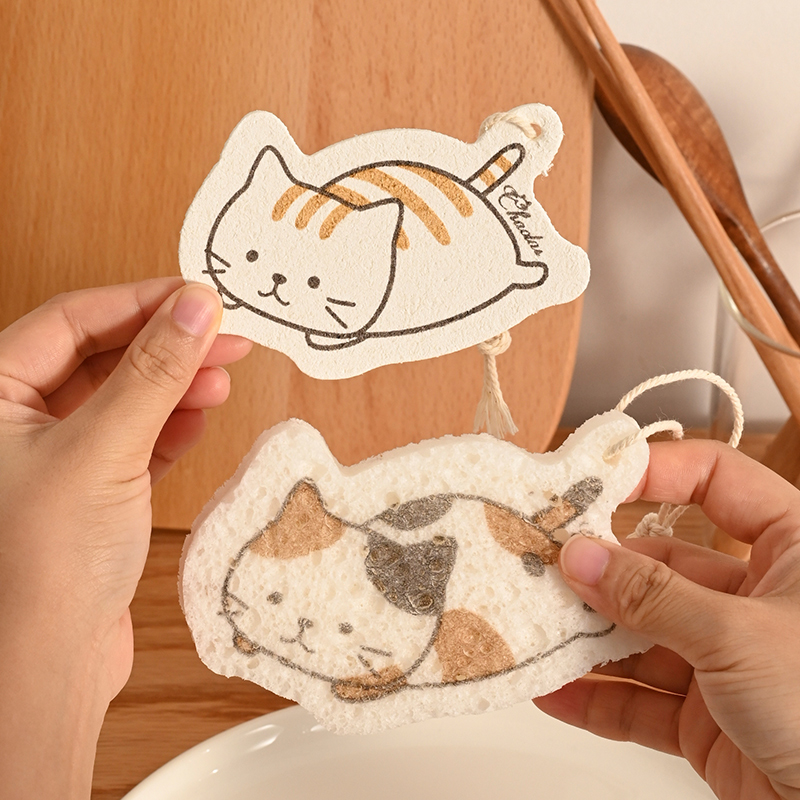 白屿可爱猫咪木浆棉洗碗擦