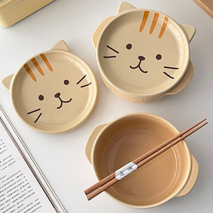 日式 白屿 猫咪泡面碗方便面碗螺蛳粉碗嗦粉带盖泡面碗陶瓷碗沙拉