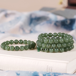 和田玉正品高冰底荧光底湖水绿10mm圆珠单圈男女款手串配证书