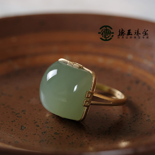 和田玉18K包镶仿古戒指女款指环