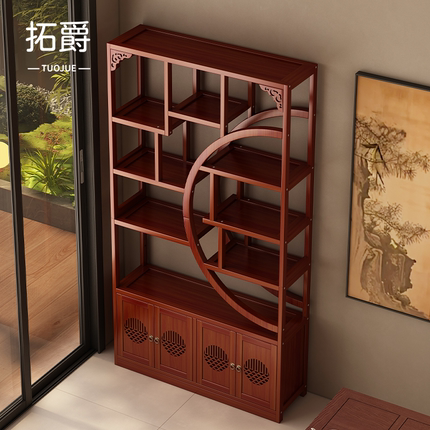茶室收纳博古架中式茶柜置物架子落地茶具茶叶收纳架一体靠墙书架