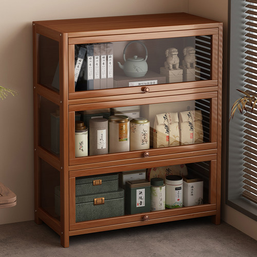 博古架小型中式茶柜置物架子茶室防尘茶叶柜靠墙多功能收纳柜书柜