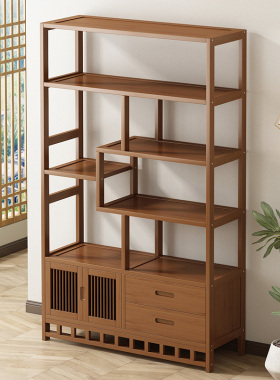 新中式博古架茶室置物架茶叶展示柜非实木隔断多宝阁客厅摆件架子