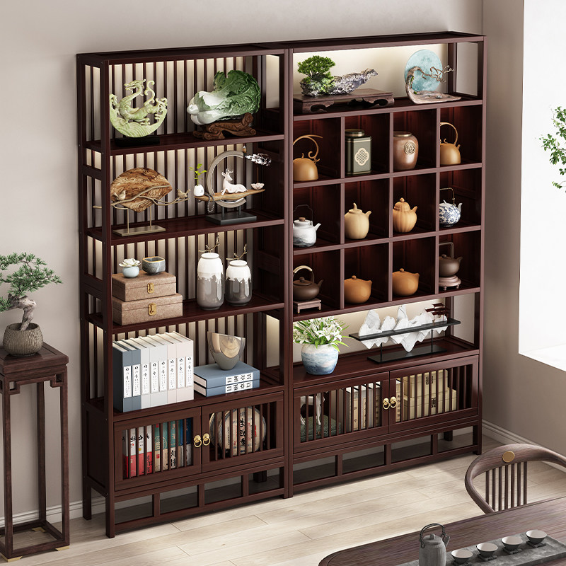 复古博古架茶柜置物架茶室靠墙多宝阁紫砂壶摆放架茶叶收纳架书架,住宅家具,多宝格/博古架,淘宝优惠券,粉丝福利购,淘宝优惠卷