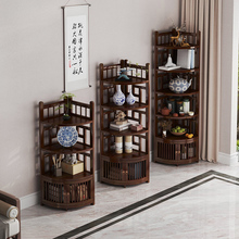 新中式博古架转角置物架实木茶叶展示架家用省空间收纳神器三角柜
