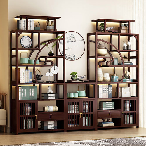 中式博古架茶具茶叶置物架子茶室茶柜非实木隔断多宝阁摆件展示架