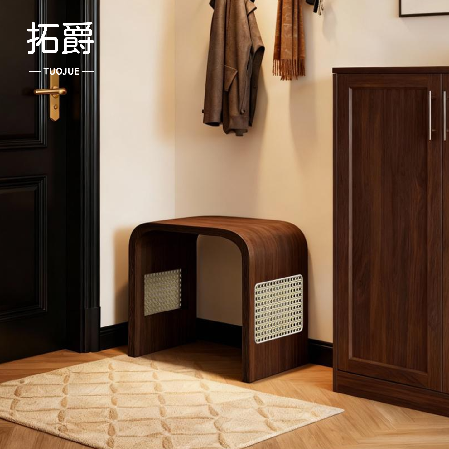 【加厚加固】中古藤编换鞋凳新款