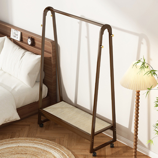简易挂衣架落地卧室实木房间挂衣服的架子经济型带轮可移动衣帽架