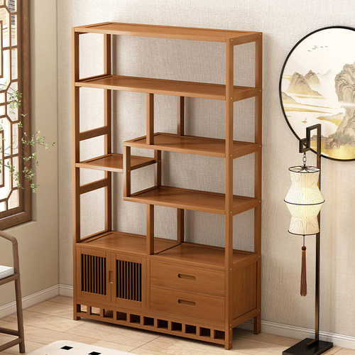 博古架实木新中式客厅隔间茶柜置物柜书架古董展示柜紫砂壶摆放架