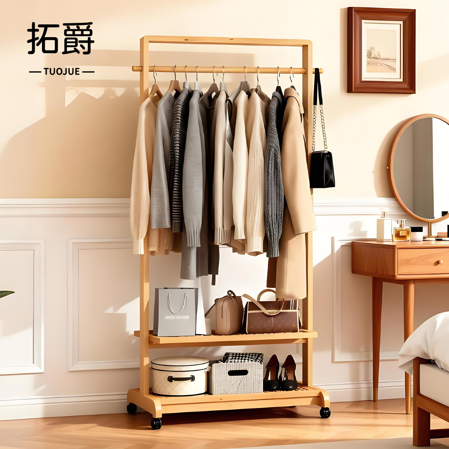 【带轮移动超丝滑】卧室衣帽架