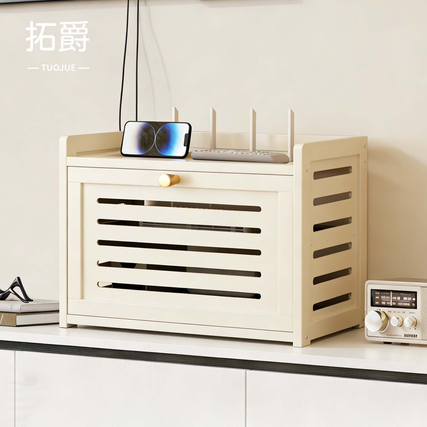 放路由器的置物架家用wifi机顶盒放置架电视柜高颜值插座遮挡神器