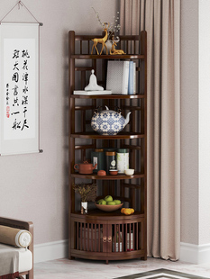 转角柜客厅中式多层茶叶茶具收纳架省空间家用实木墙角置物架书架