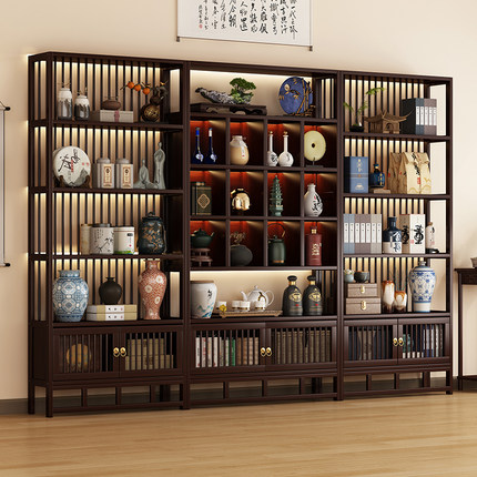 新中式博古架客厅多宝阁置物架古董摆件展示柜茶叶茶具收纳架书架