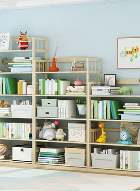 实木儿童书架置物架简易约落地学生收纳小柜子办公室桌面客厅松木