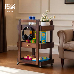 中古风小推车可移动置物架家用沙发边几零食收纳架多功能储物架子