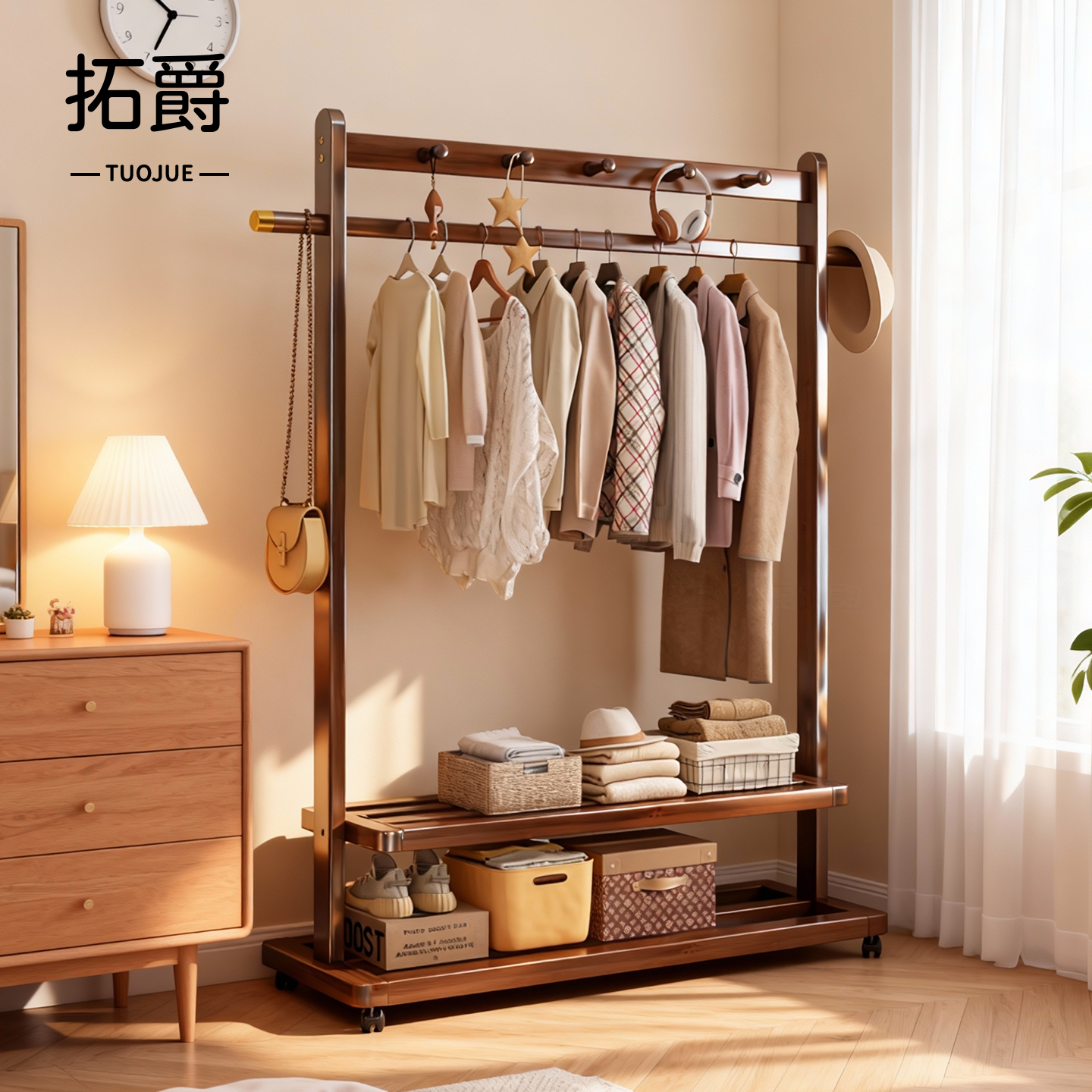 【加粗加厚】带轮可移动衣帽架