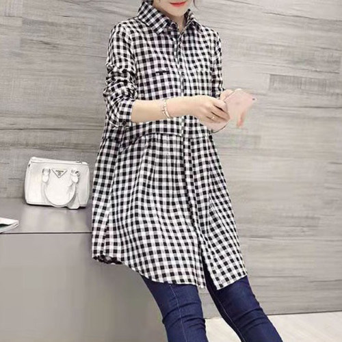 格子衬衫女中长款上衣