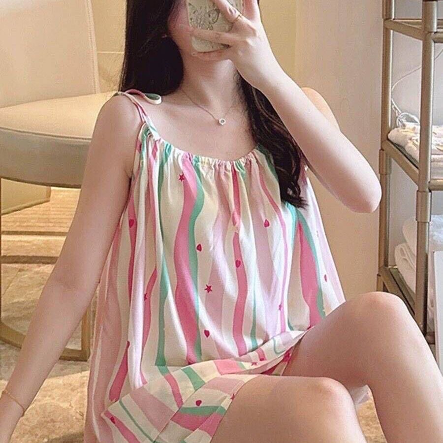 新款女士夏季吸湿排汗吊带睡衣两件套装短裤家居服可外穿两件套
