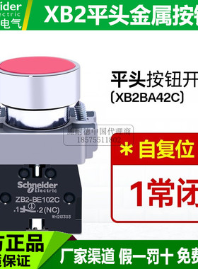 施耐德红色按钮开关XB2BA42C自复位平头常闭22mm-41常开43 44 45C