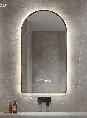黑色边框浴室镜智能led发光灯镜卫生间壁挂式触摸屏除雾镜可定制