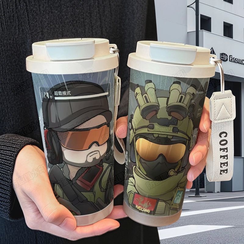 可爱Q版三角洲行动保温杯316不锈钢大容量吸管水杯咖啡杯ins