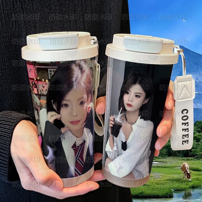 琴家知音美女网红保温杯学生吸管大容量316不锈钢车载咖啡杯